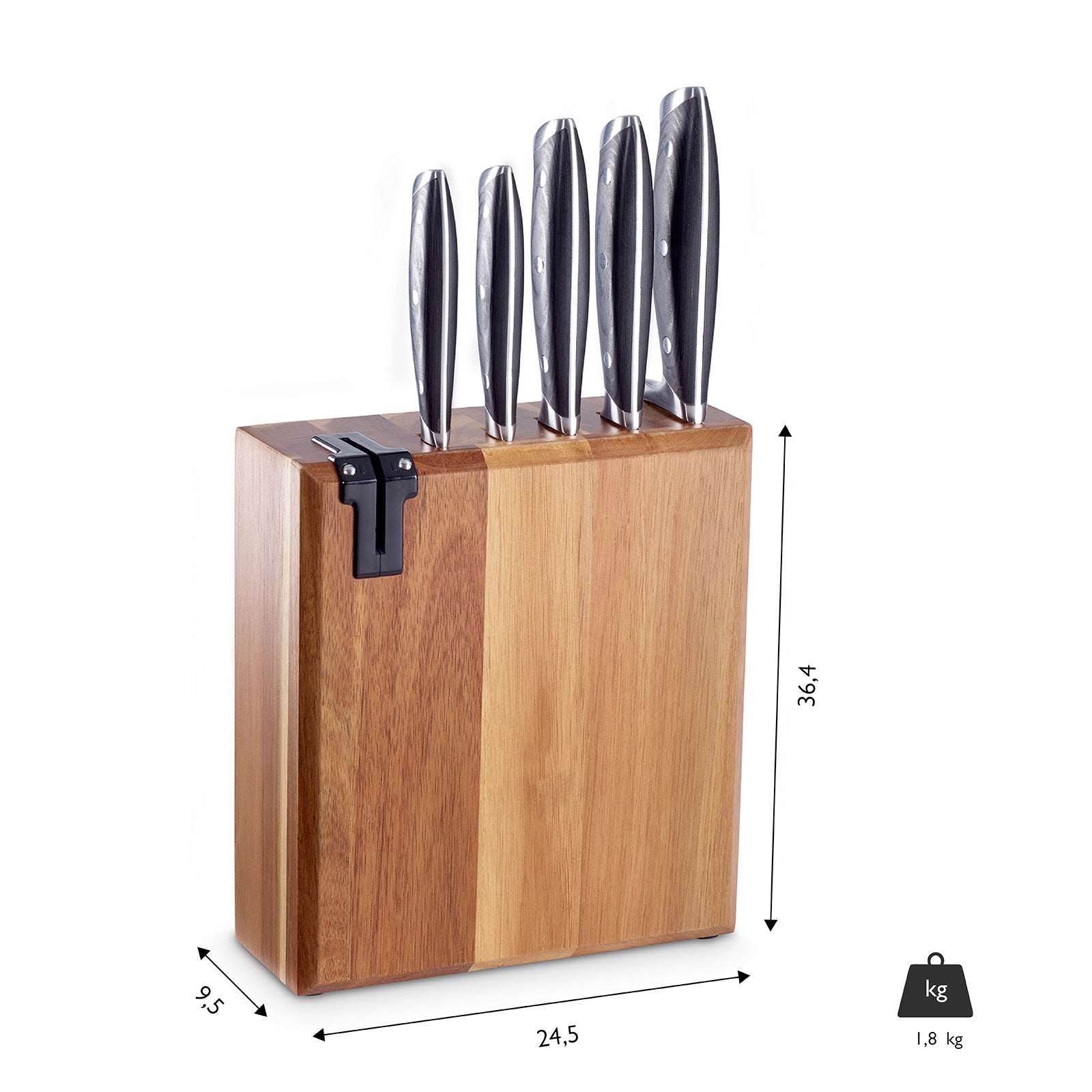 ECHTWERK Messerblock/ Küchenmesser-Set aus Akazienholz mit rutschhemmenden Gummifüßen aus Stahl