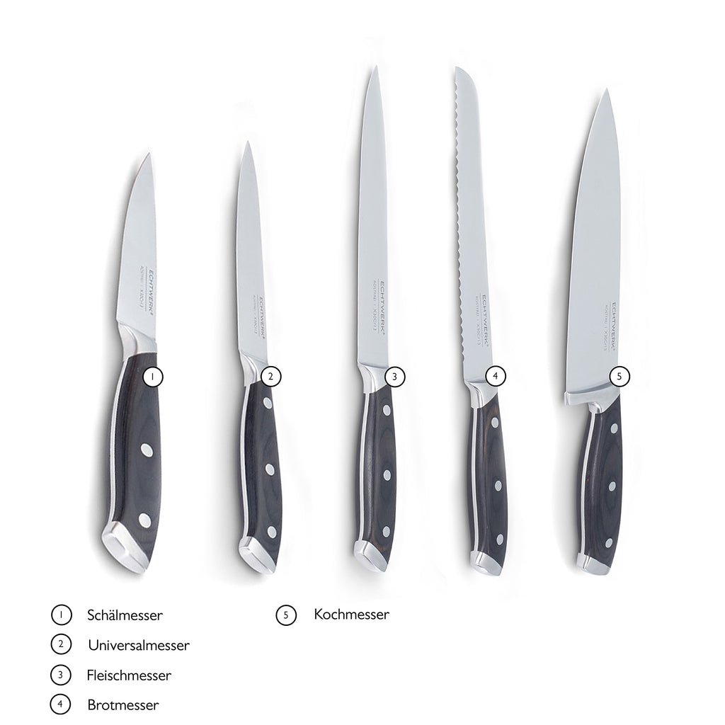 ECHTWERK Messerblock/ Küchenmesser-Set aus Akazienholz mit rutschhemmenden Gummifüßen aus Stahl