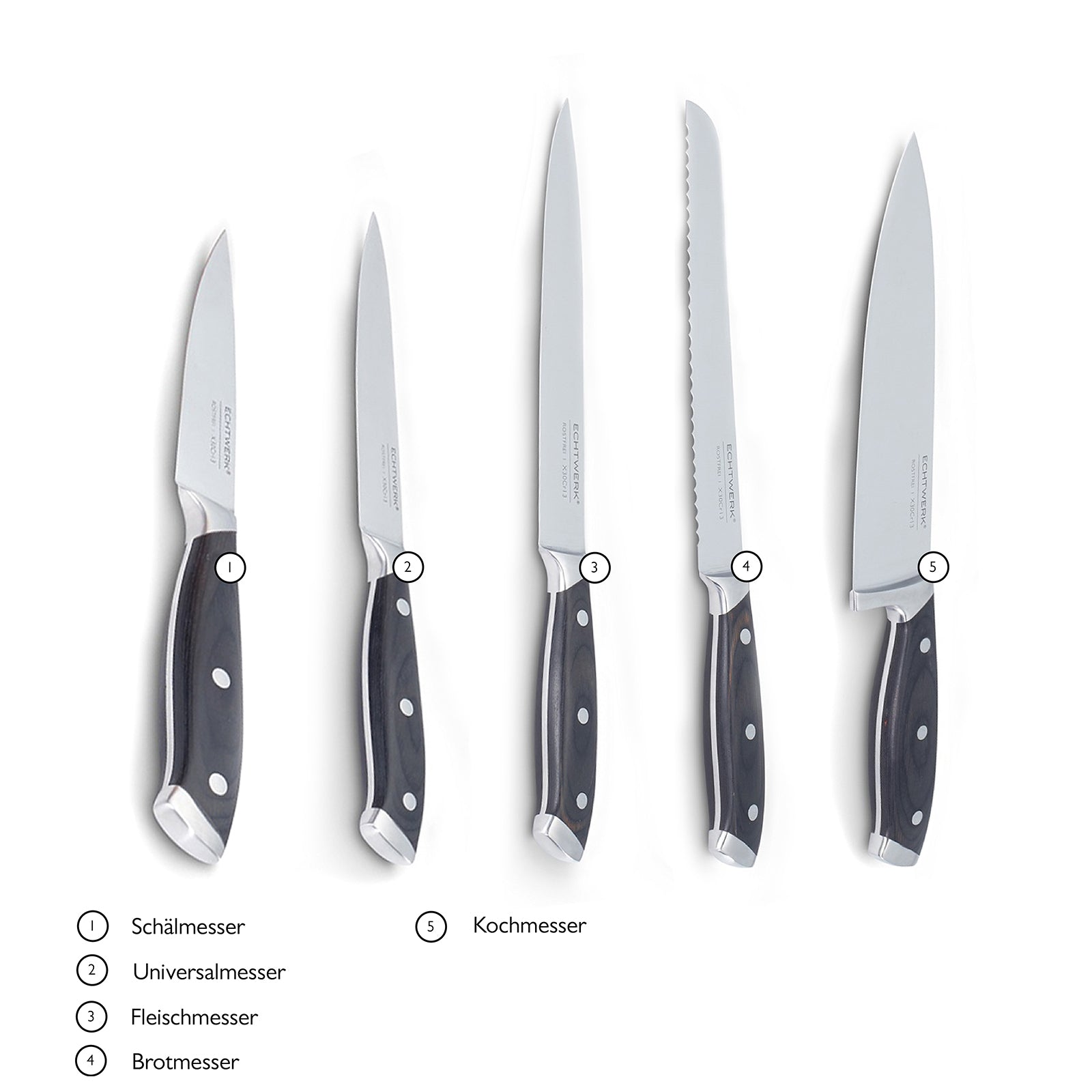 ECHTWERK Messerblock/ Küchenmesser-Set aus Akazienholz mit rutschhemmenden Gummifüßen aus Stahl